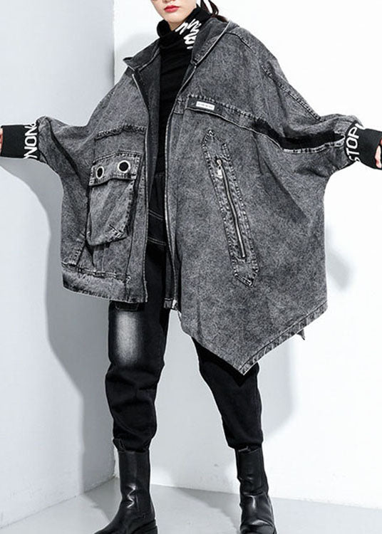 Italien Black Hotted Asymétrical Design Denim Coat Spring