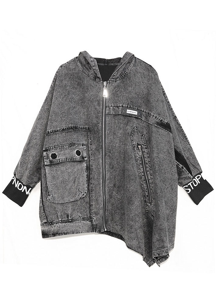 Italien Black Hotted Asymétrical Design Denim Coat Spring