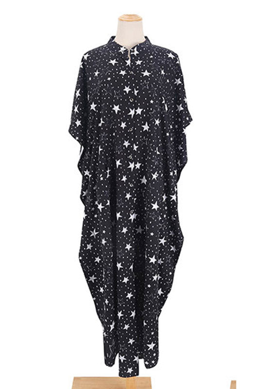 Italian Black Star Imprimer Button Vacanes robes longues Sleeve courte