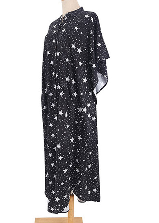 Italian Black Star Imprimer Button Vacanes robes longues Sleeve courte