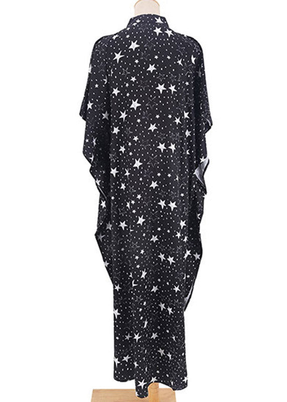 Italian Black Star Imprimer Button Vacanes robes longues Sleeve courte