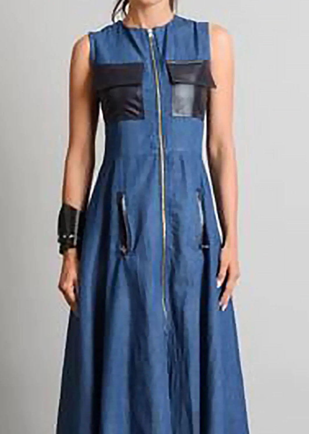 Italien Blue O Nerk Robes de jean maxi zippé au cou