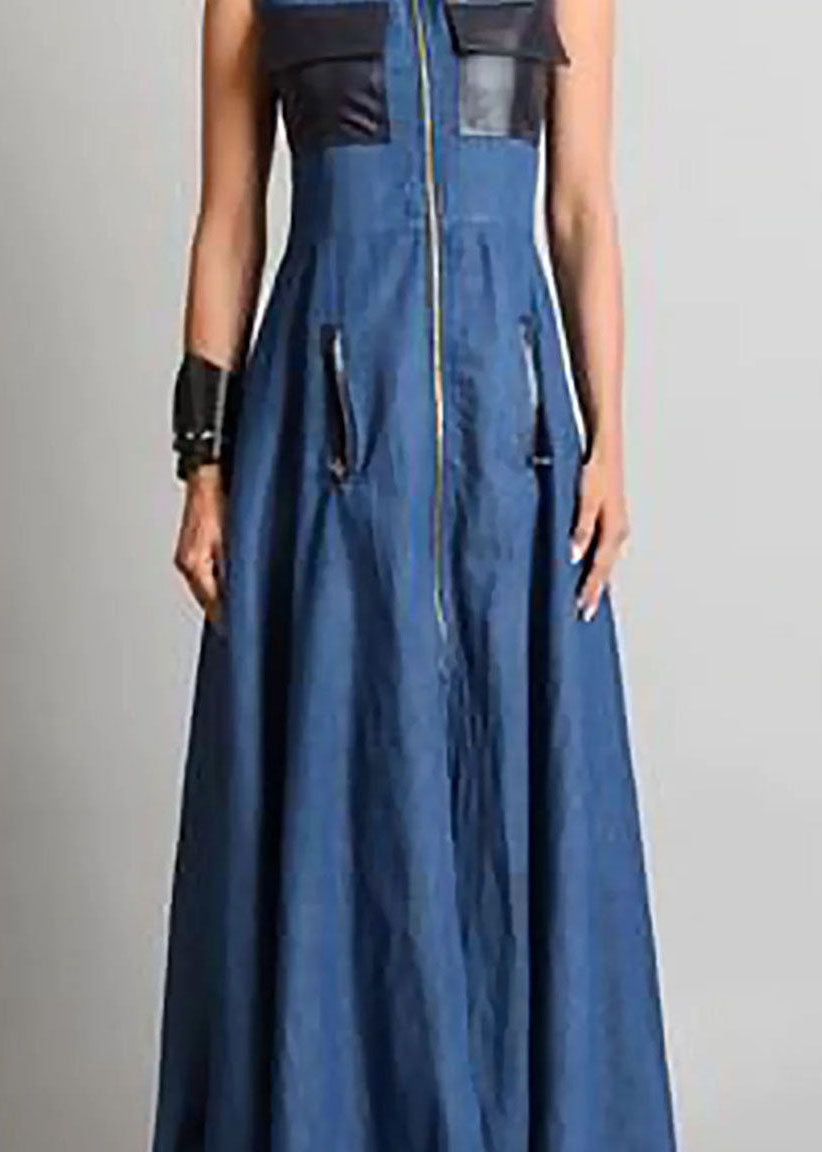 Italien Blue O Nerk Robes de jean maxi zippé au cou