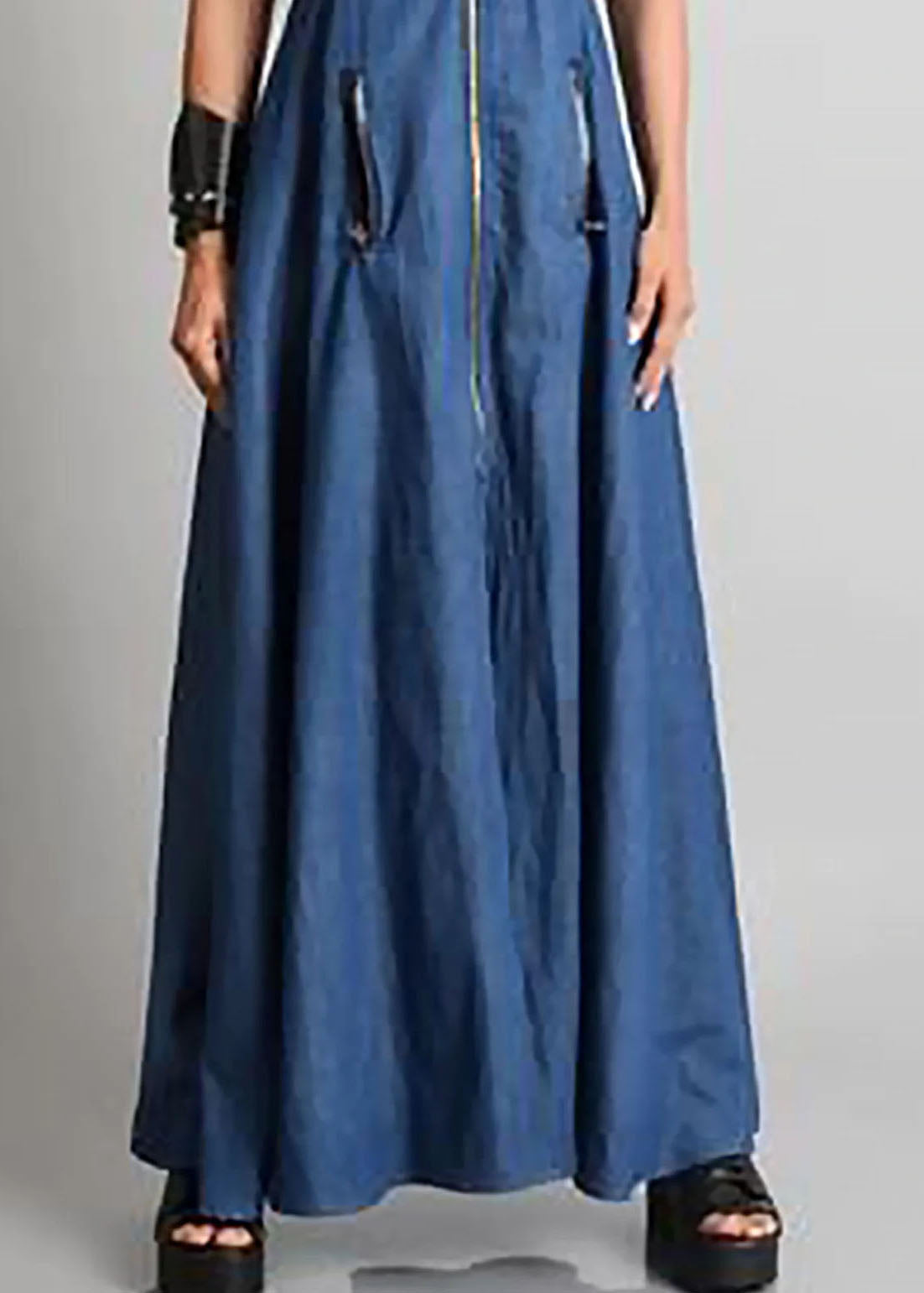 Italien Blue O Nerk Robes de jean maxi zippé au cou