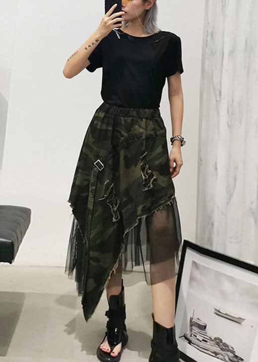 Camouflage italien haute taille denim patchwork tulle asymétrique design jupes d'automne