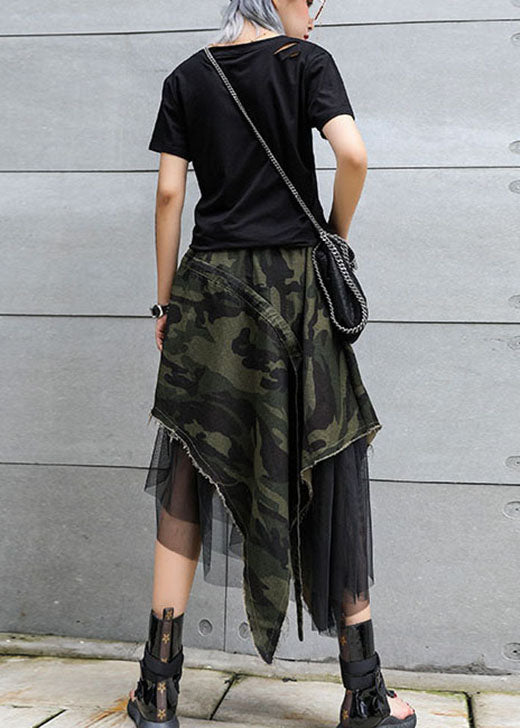 Camouflage italien haute taille denim patchwork tulle asymétrique design jupes d'automne