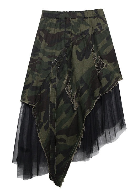 Camouflage italien haute taille denim patchwork tulle asymétrique design jupes d'automne