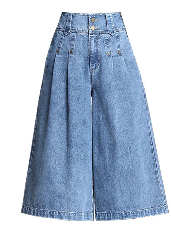 Italien Denim bleu haute taille poches ridées