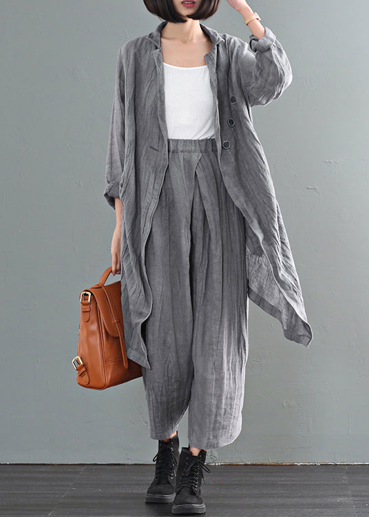 Italian Grey Oversized Tie Dye Linen Coat Outwear Fall