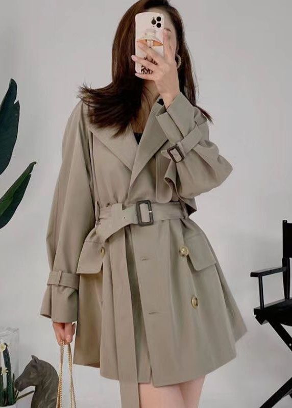 Italien Khaki Peter Pan Collier Double Écarts de poitrine Coton Trench Outwear Fall