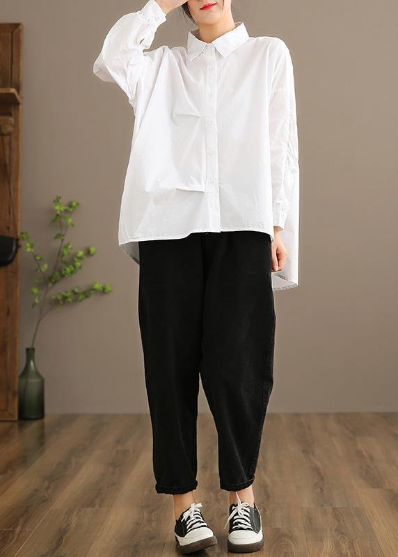 Italian Lapel Button Down Spring Blouse Design Black Shirts - SooLinen