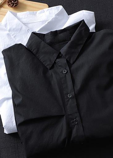 Italian Lapel Button Down Spring Blouse Design Black Shirts - SooLinen