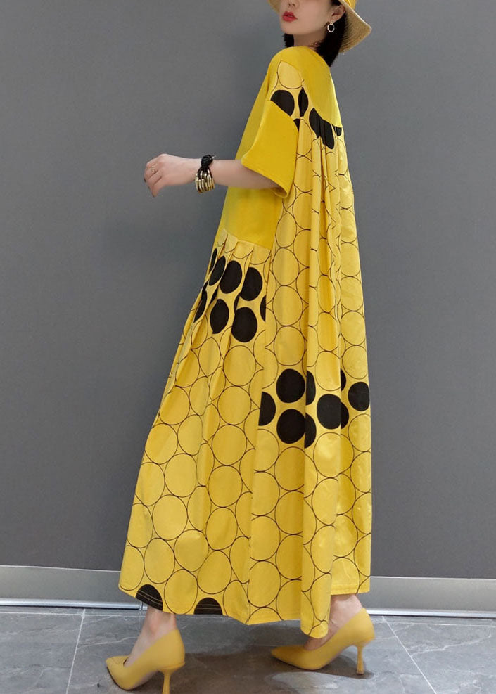 Italien jaune O Neck Patchwork Patchwork Robes maxi printemps