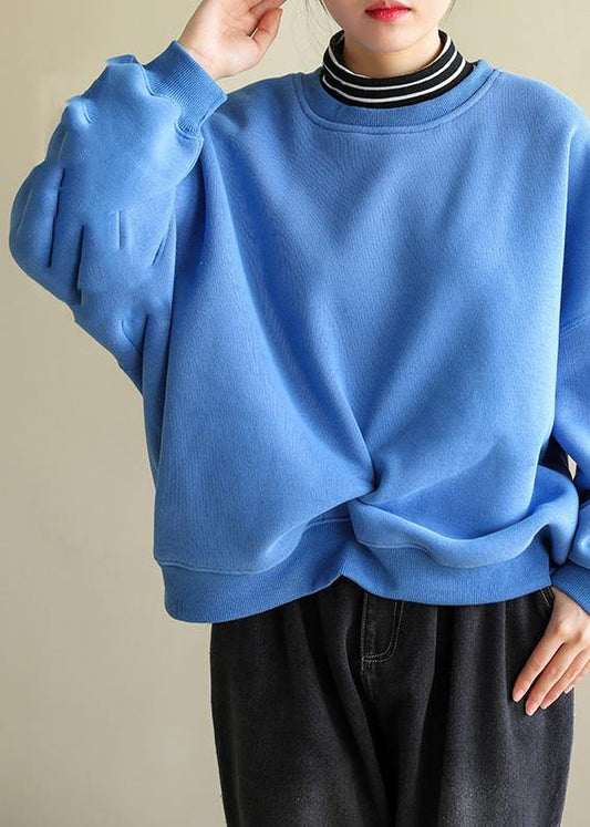 Italian blue cotton blouses for women false two pieces Knee spring Sweatshirt - SooLinen