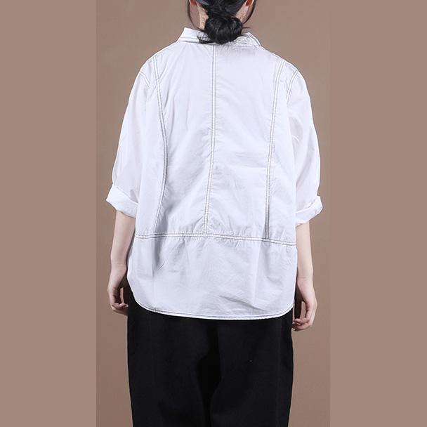 Italian lapel baggy shirts Tunic Tops white top - SooLinen