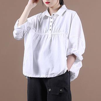 Italian lapel Cinched top silhouette Outfits white blouse - SooLinen