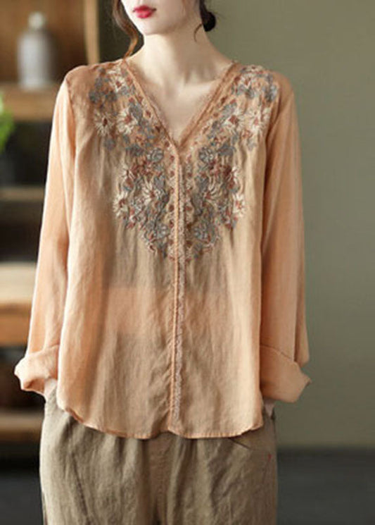 Khaki Lace Patchwork Linen Shirt Top Low High Design Long Honeve