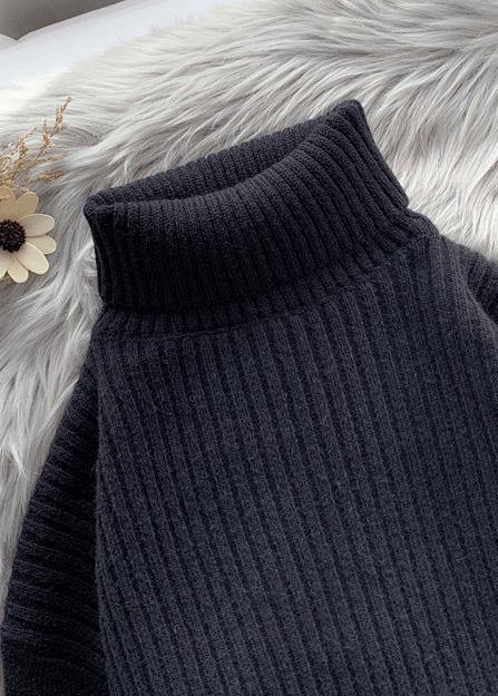 Knitted black wild Sweater outfits Design warm oversized high neck knit tops - SooLinen