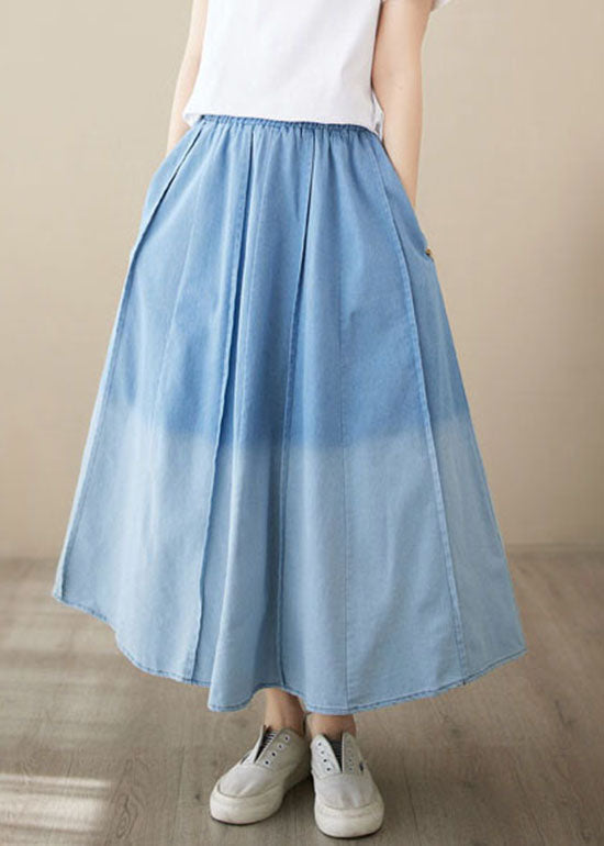 Light Blue Pockets Patchwork Denim Skirts Wrinkled Summer