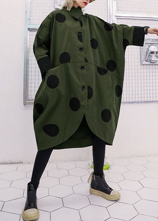 Design asymétrique vert linéaire Peter Pan Collar Trench Trench Coats Printemps