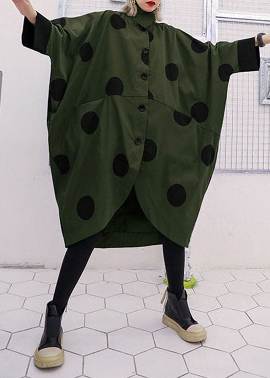 Design asymétrique vert linéaire Peter Pan Collar Trench Trench Coats Printemps