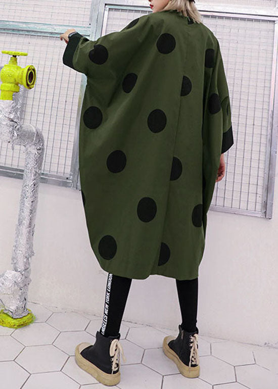 Design asymétrique vert linéaire Peter Pan Collar Trench Trench Coats Printemps