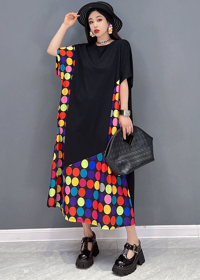 Patchwork Black O-Leck Patchwork Multi Dot Imprimer Coton Long Robe courte