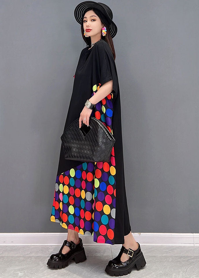 Patchwork Black O-Leck Patchwork Multi Dot Imprimer Coton Long Robe courte