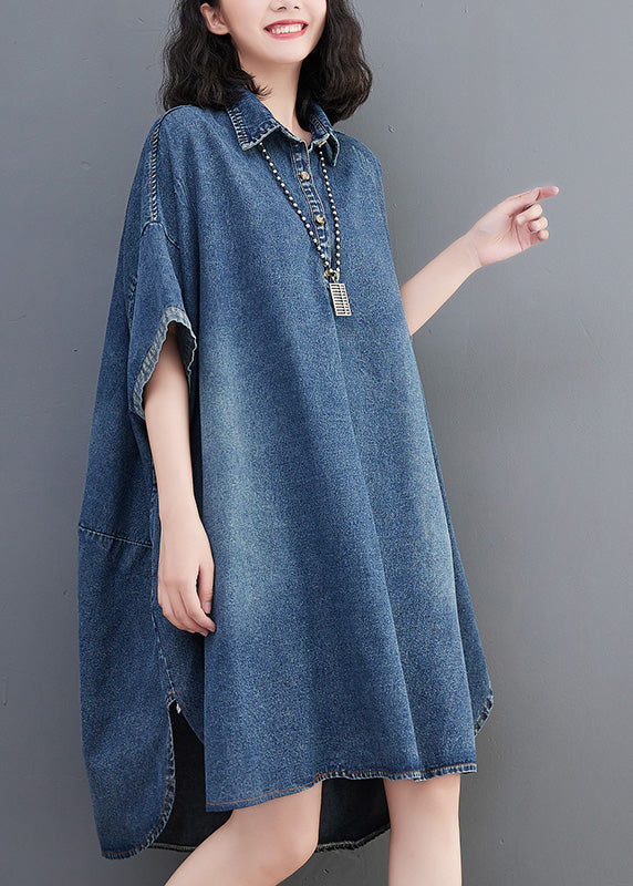 Loose Blue-love Button Side Open Maxi Denim Dress Summer