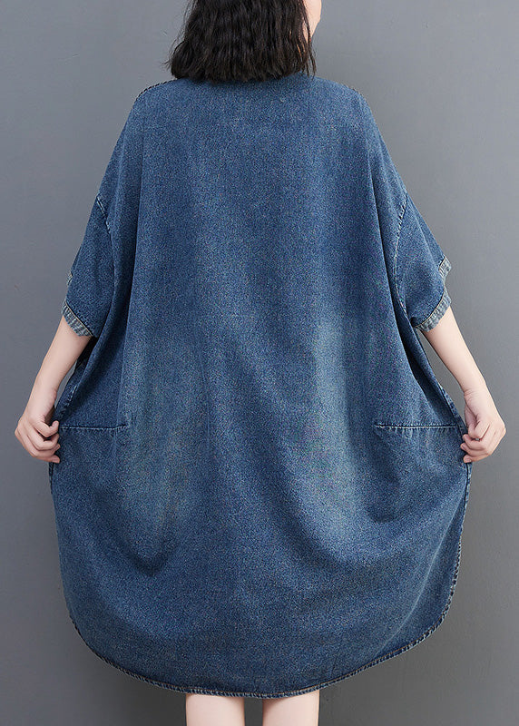 Loose Blue-love Button Side Open Maxi Denim Dress Summer