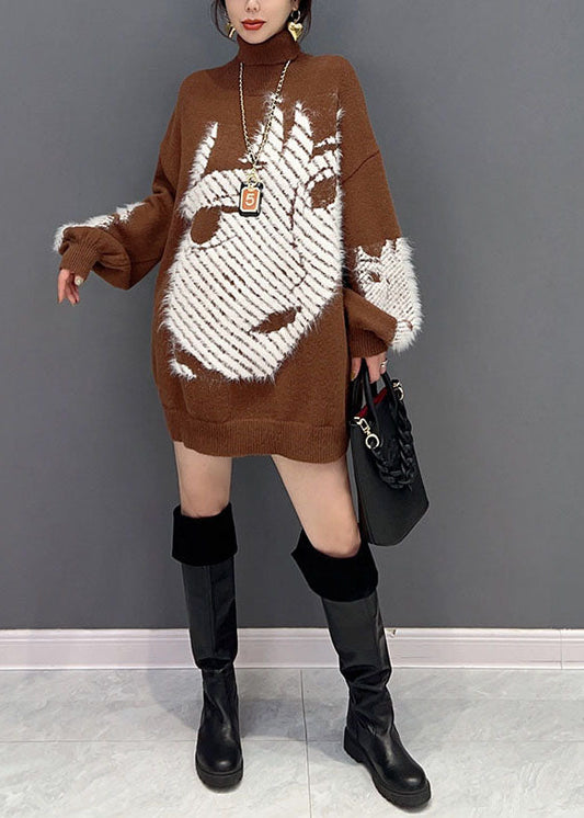 Chocolate Hign Couce personnage imprimé en tricot d'hiver