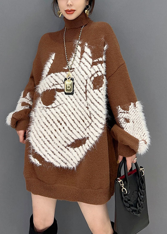 Chocolate Hign Couce personnage imprimé en tricot d'hiver