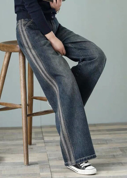 Pouilles hautes bleues en denim en vrac pantalon de la jambe large en coton pour femmes printemps