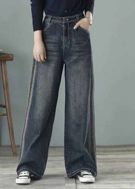 Pouilles hautes bleues en denim en vrac pantalon de la jambe large en coton pour femmes printemps