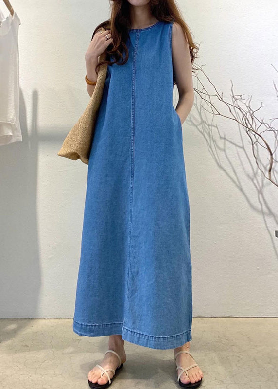 Denim Blue O-Leck Patchwork Cozy Holiday Long Robe Summer