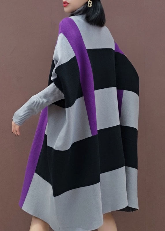 Robe en tricot à rayures noires gris lâche manches longues