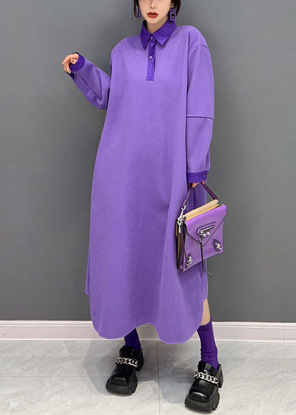 Purple Purple Peter Pan Collier Coton Robes solides Spring