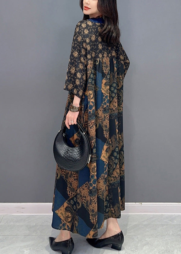 Loose V Neck Print Long Robe Summer