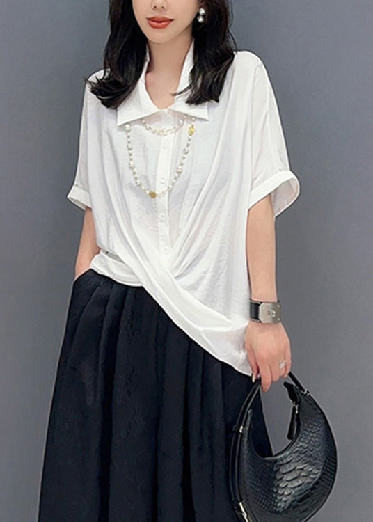 Loose White Peter Pan Collar Shirts solides Summer