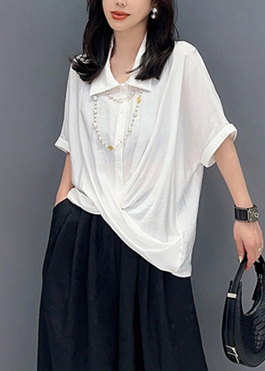 Loose White Peter Pan Collar Shirts solides Summer