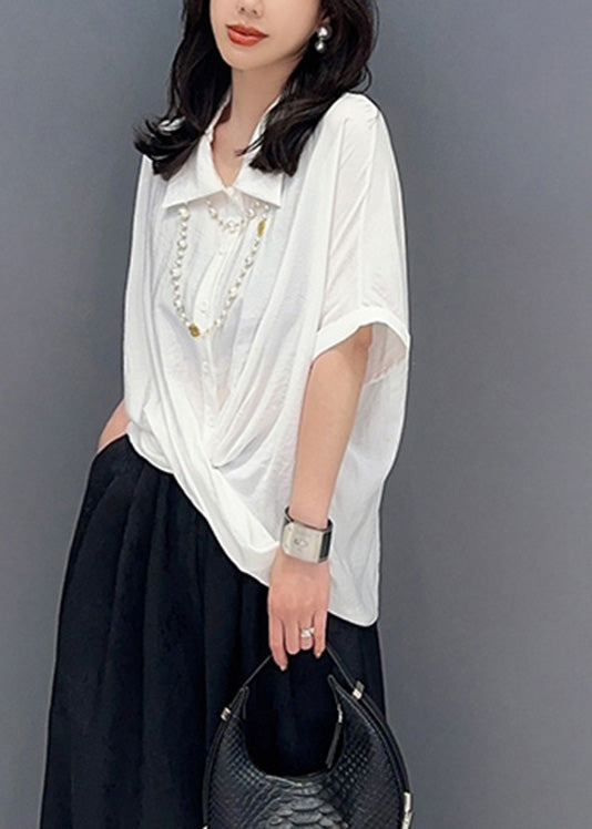 Loose White Peter Pan Collar Shirts solides Summer