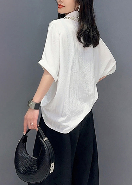 Loose White Peter Pan Collar Shirts solides Summer