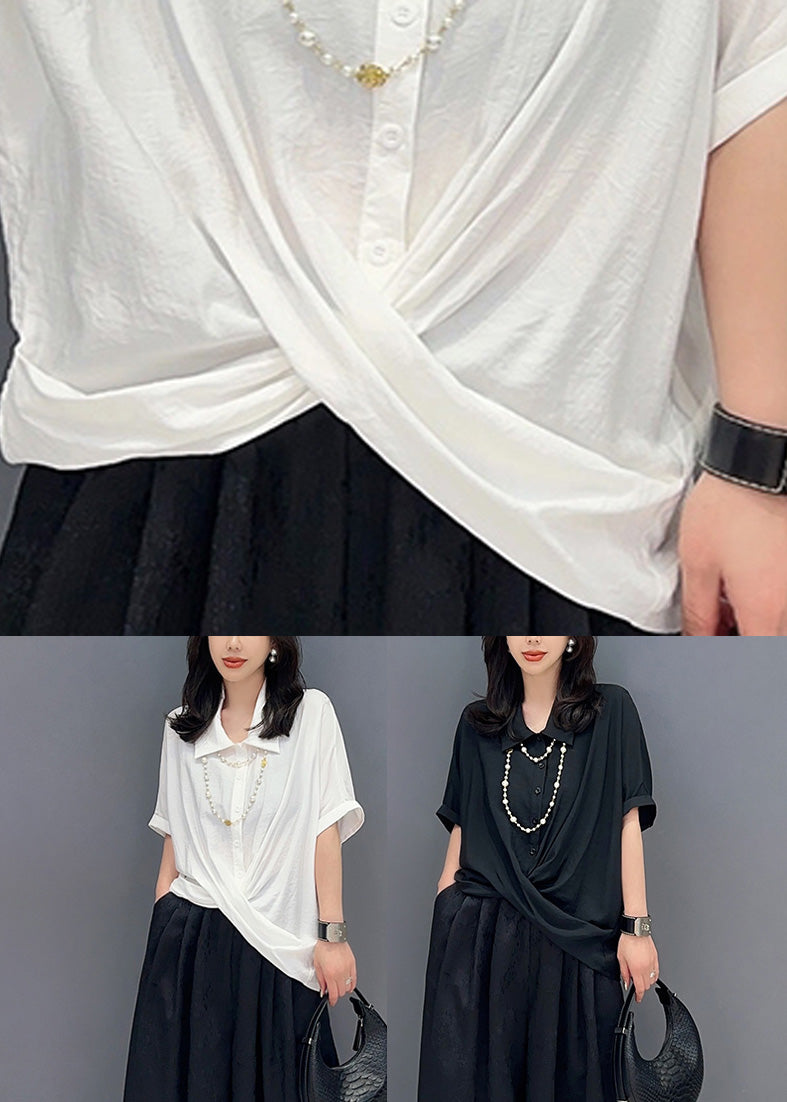 Loose White Peter Pan Collar Shirts solides Summer