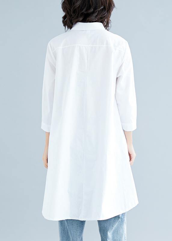 Loose white linen cotton Tunic Shirts lapel asymmetric tops - SooLinen