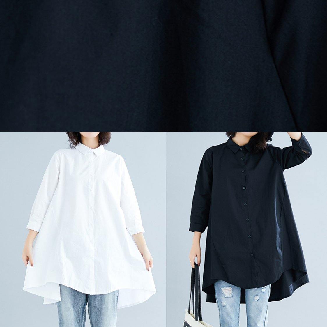 Loose white linen cotton Tunic Shirts lapel asymmetric tops - SooLinen