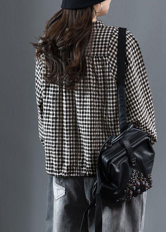 Luxury Black O-Neck Plaid Fall Long Sleeve Trench - SooLinen