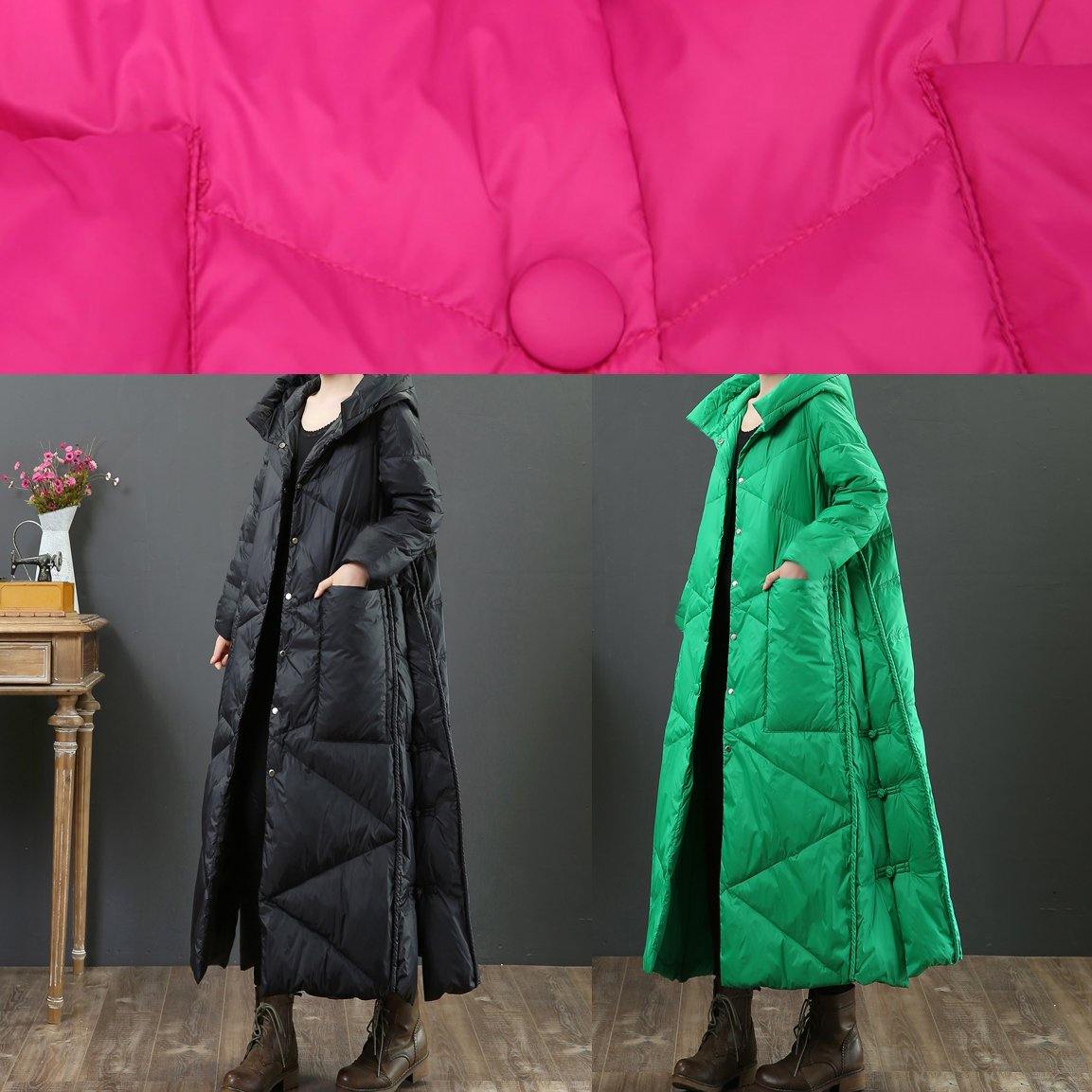 Luxury Loose fitting womens parka Jackets rose hooded Button Down warm winter coat - SooLinen