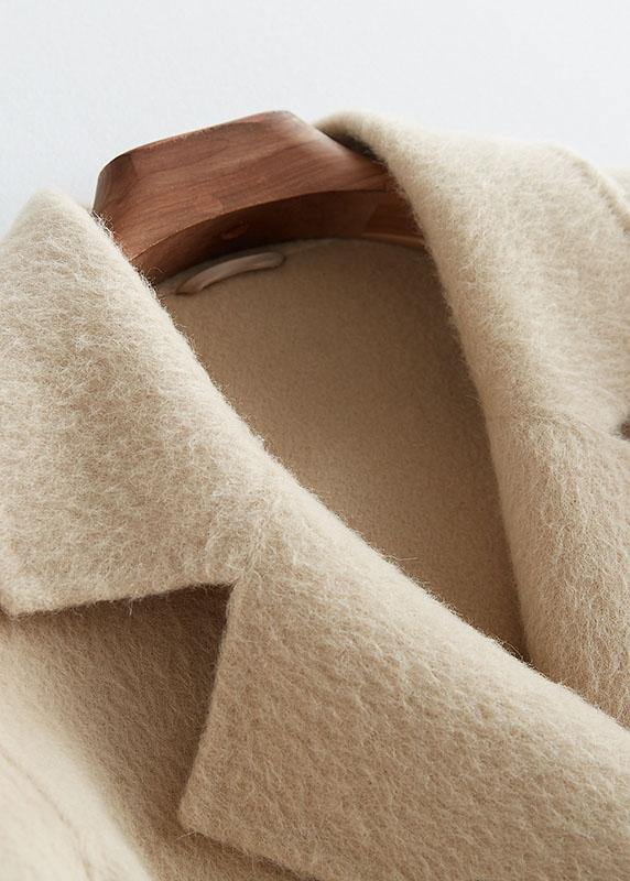 Luxury beige woolen outwear Loose fitting mid-length coats Notched jacket long sleeve - SooLinen