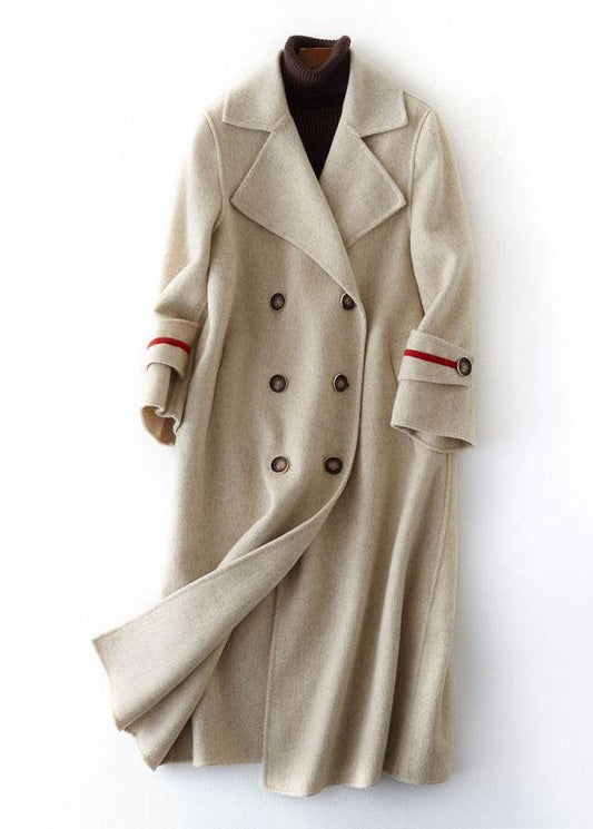 Luxury nude Woolen Coats oversize long winter coat double breast Notched - SooLinen