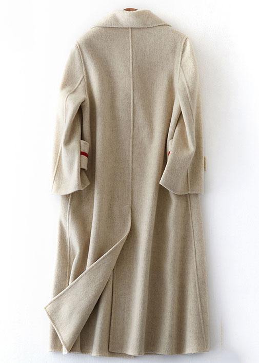 Luxury nude Woolen Coats oversize long winter coat double breast Notched - SooLinen